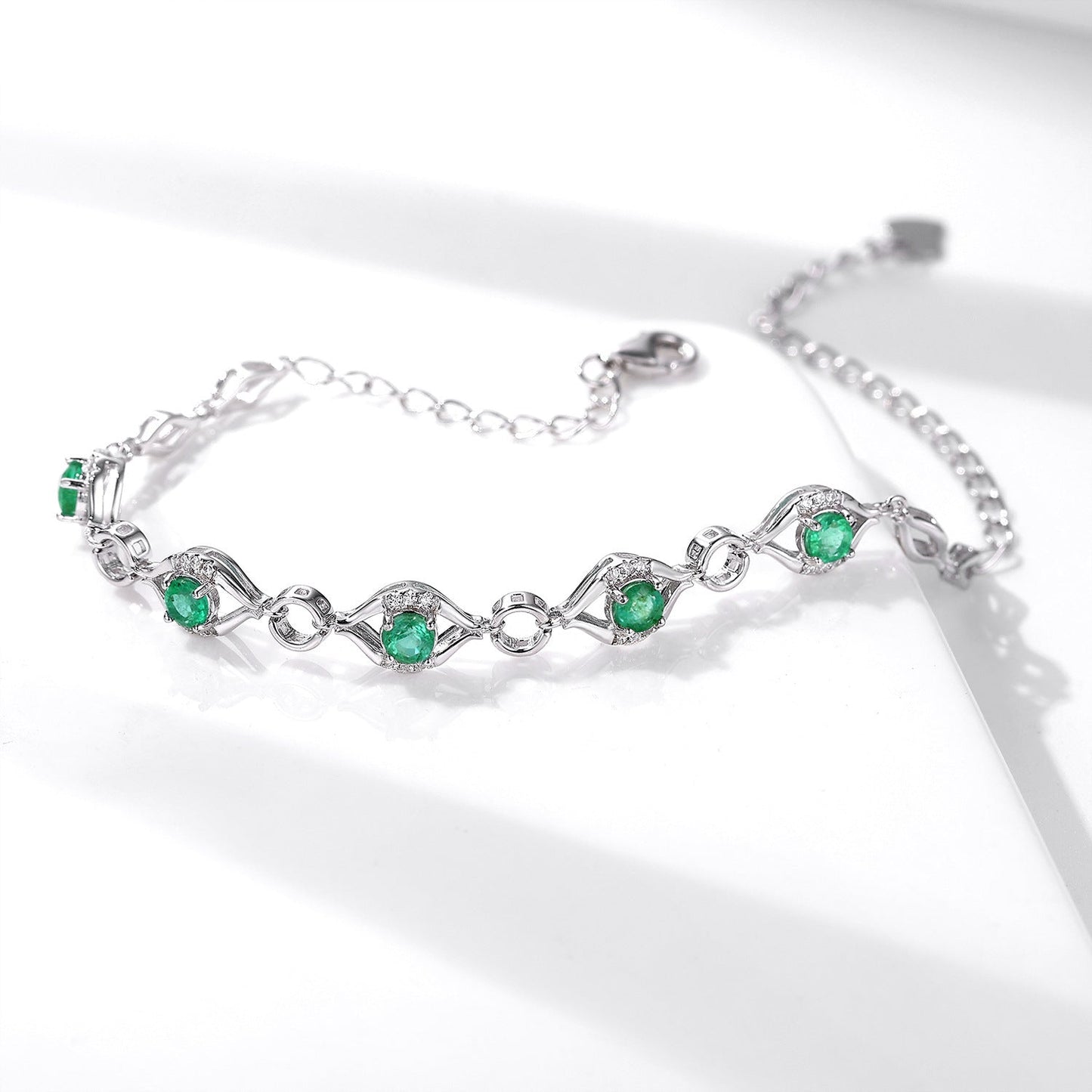 Sterling Silver Bracelet S925 with Natural Emeralds